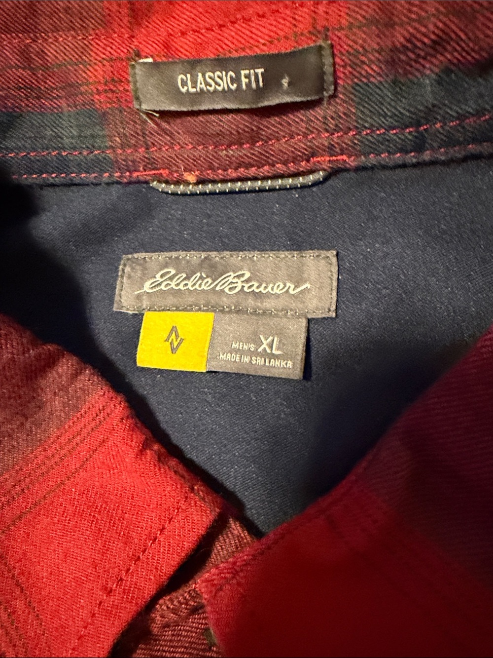 Eddie Bauer Red and Navy Plaid Button-Down Shirt - Picture 2 of 6